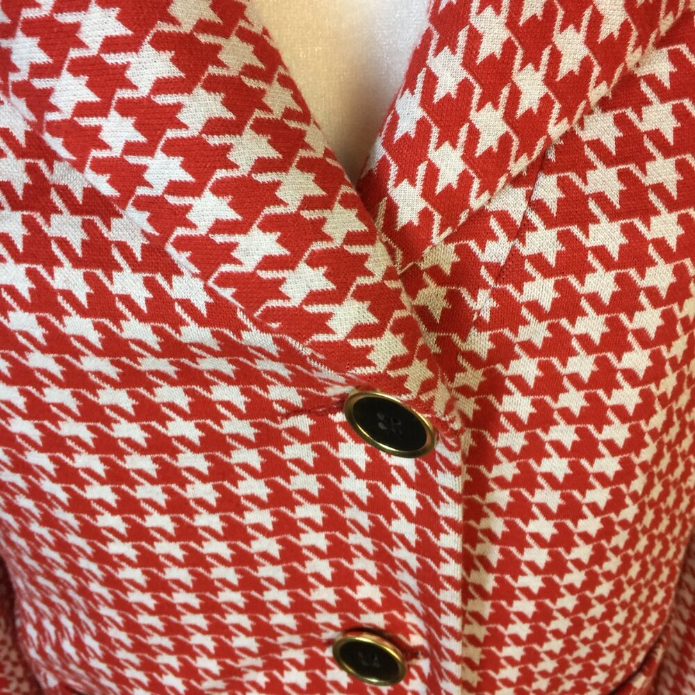 Cabi Blazer Jacket Sz S Womans Red White Classic Houndstooth Streth Pocket #4249 - Picture 6 of 16